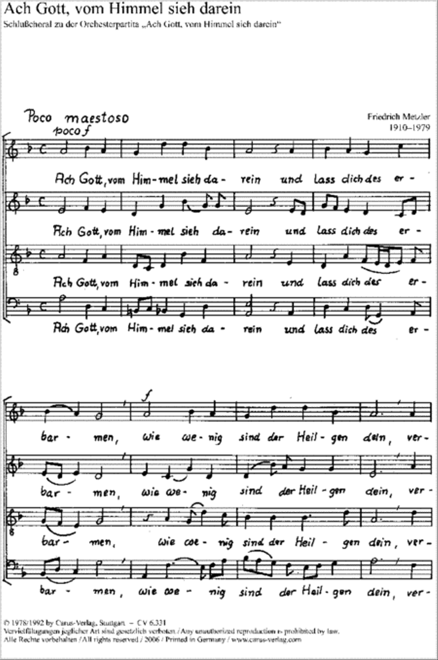O God, from heaven look on us (Ach Gott, vom Himmel sieh darein) 4-Part scores gallery preview page 1
