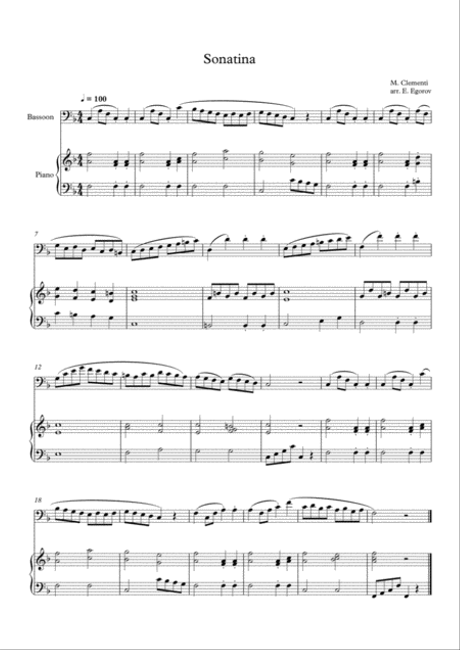 Sonatina (In C Major), Muzio Clementi, For Bassoon & Piano Bassoon Solo scores gallery preview page 1