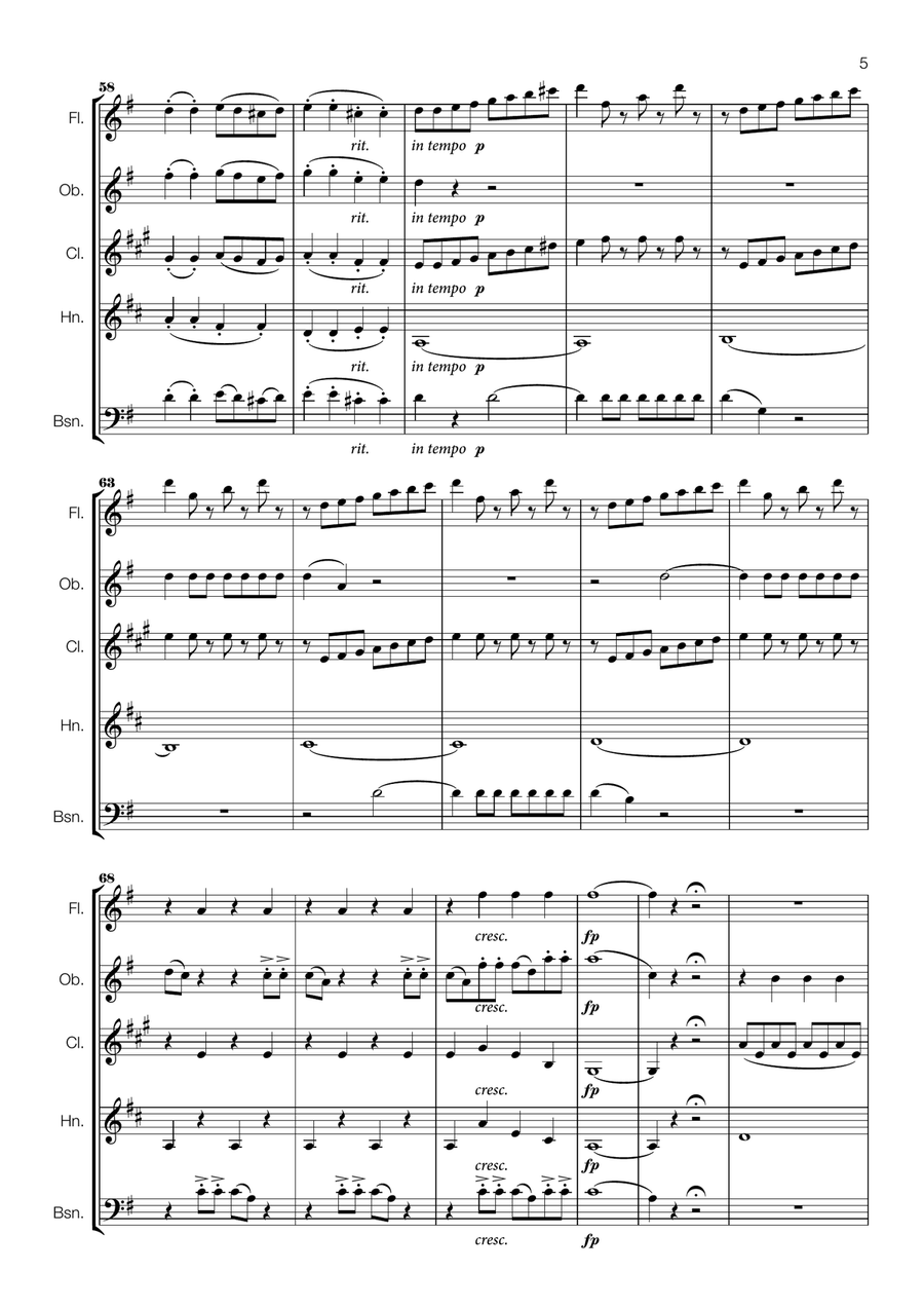 Mozart - Duett Papageno, Papagena - for Wind Quintet Small Ensemble scores gallery preview page 5
