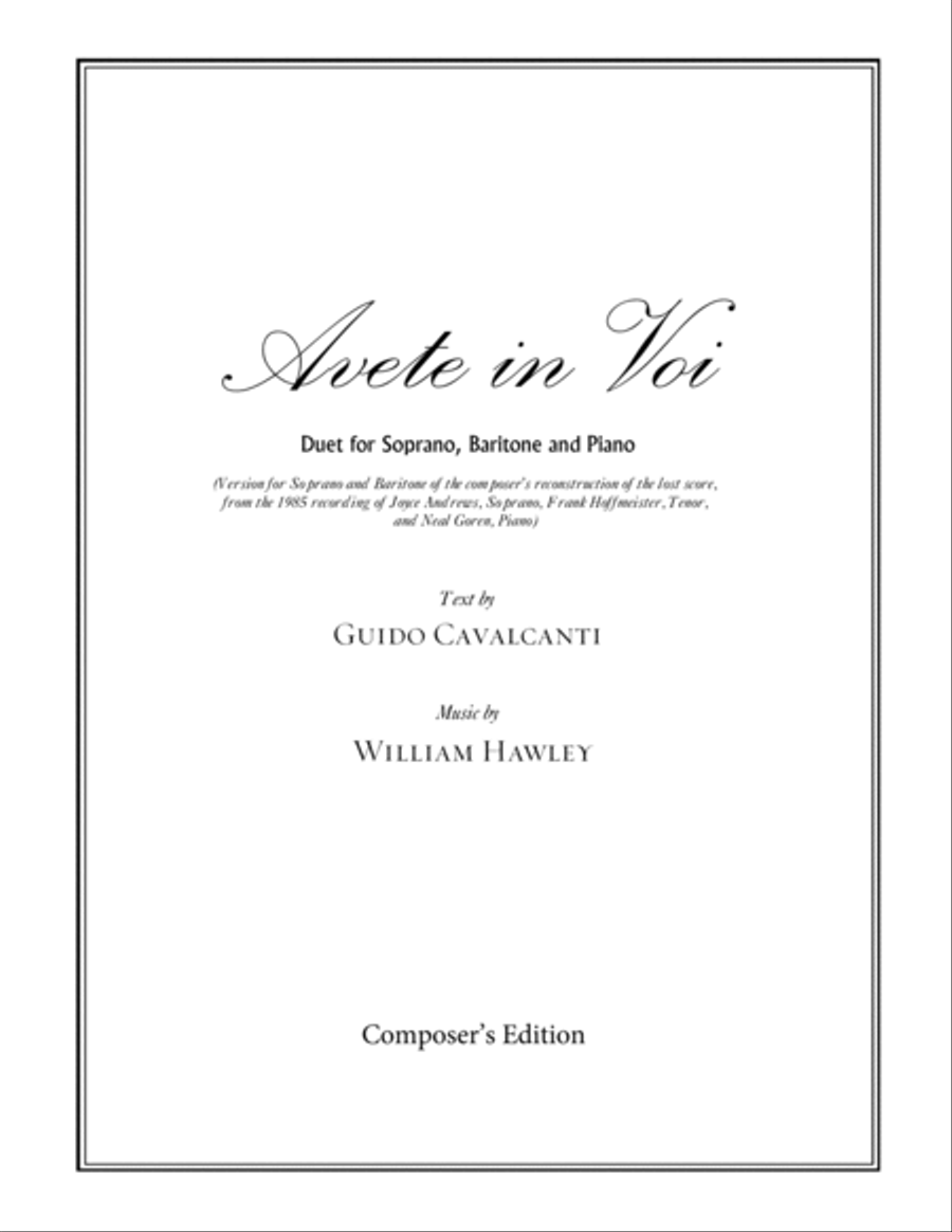 Avete in Voi (version for Soprano and Baritone) Vocal Duet scores gallery preview page 1