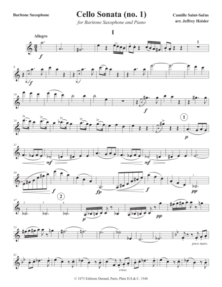 Saint-Saëns Cello Sonata (no.1) Transcribed for Baritone Saxophone by Jeffrey Heisler