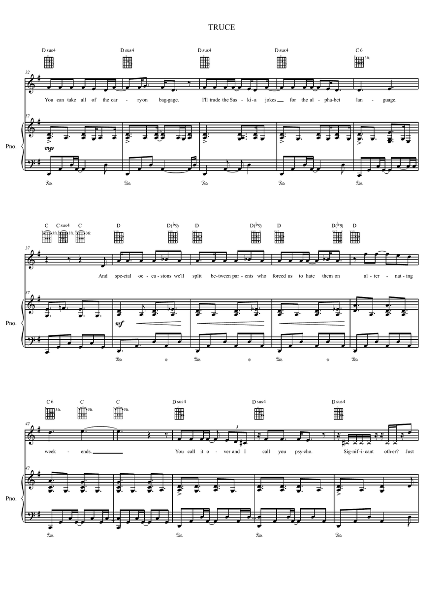 Truce Piano, Vocal, Guitar scores gallery preview page 3
