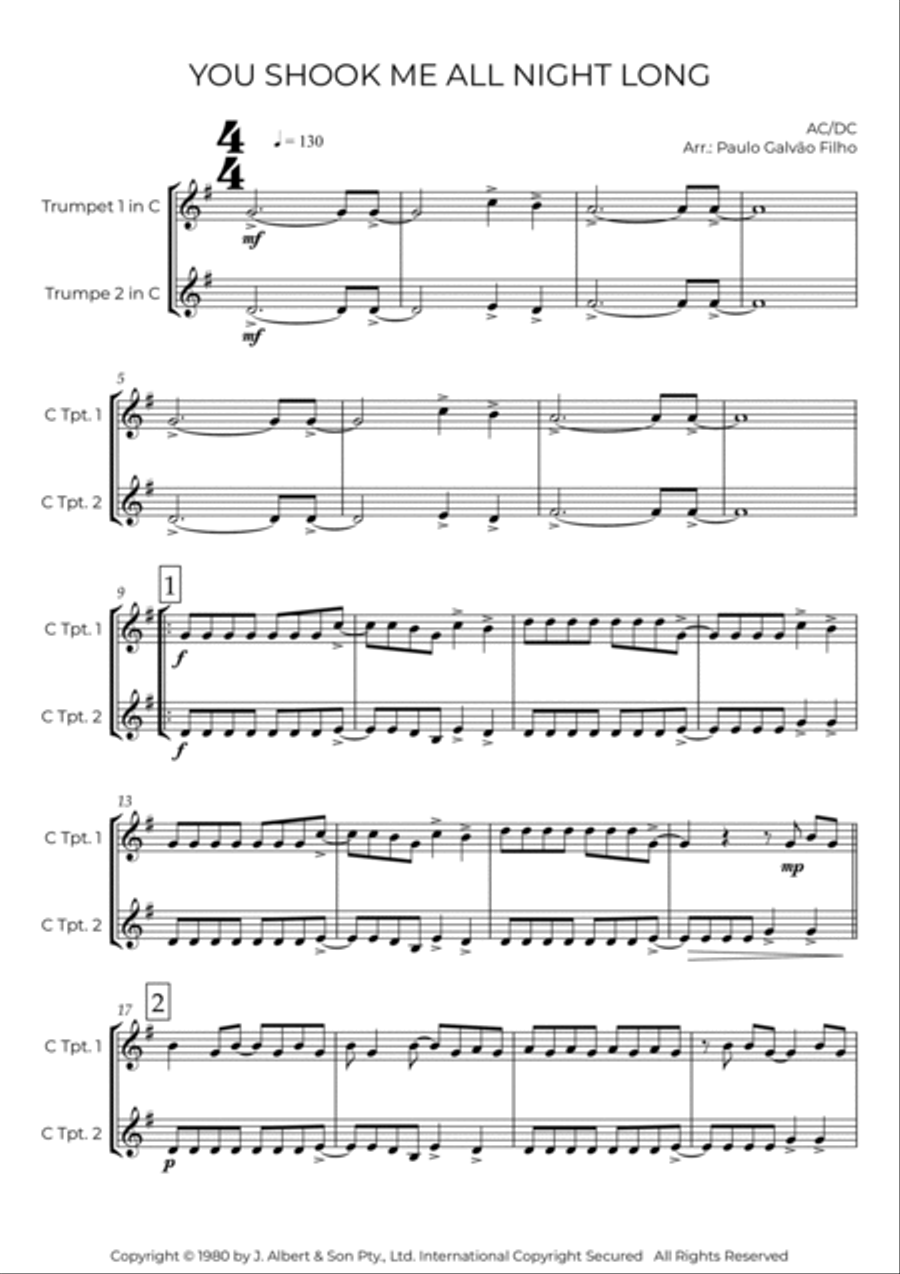 You Shook Me All Night Long Trumpet Duet scores gallery preview page 2