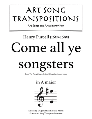 Book cover for PURCELL: Come all ye songsters (transposed to A major)