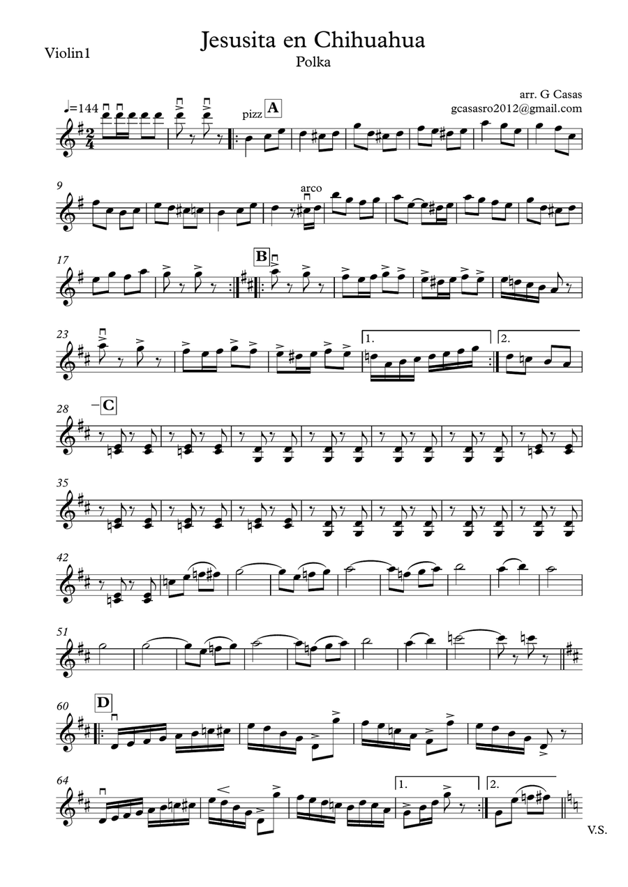 Jesusita en Chihuahua Jesusita en Chihuahua String Quartet scores gallery preview page 1