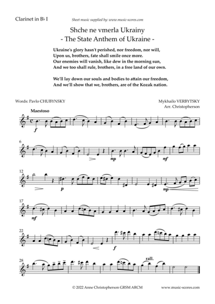Shche ne verla Ukrainy: The State Anthem of Ukraine - Clarinet Quartet image number null