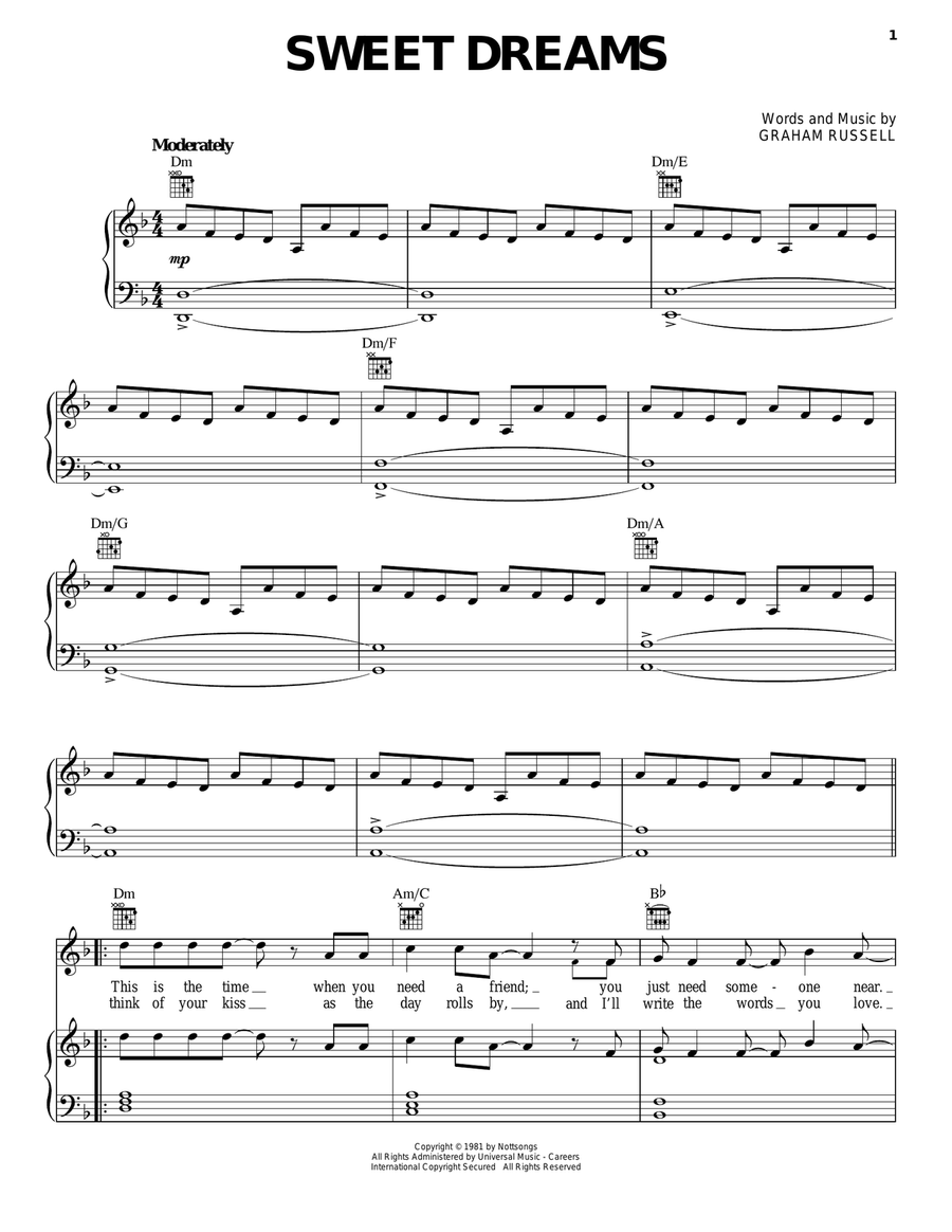 Sweet Dreams Piano, Vocal, Guitar scores gallery preview page 1