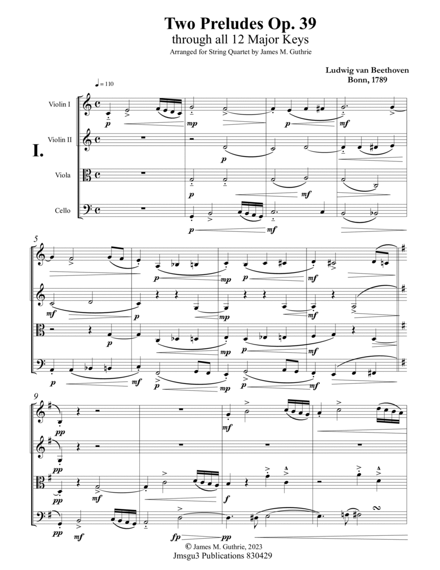 Beethoven: Two Preludes Op. 39 Complete for String Quartet image number null