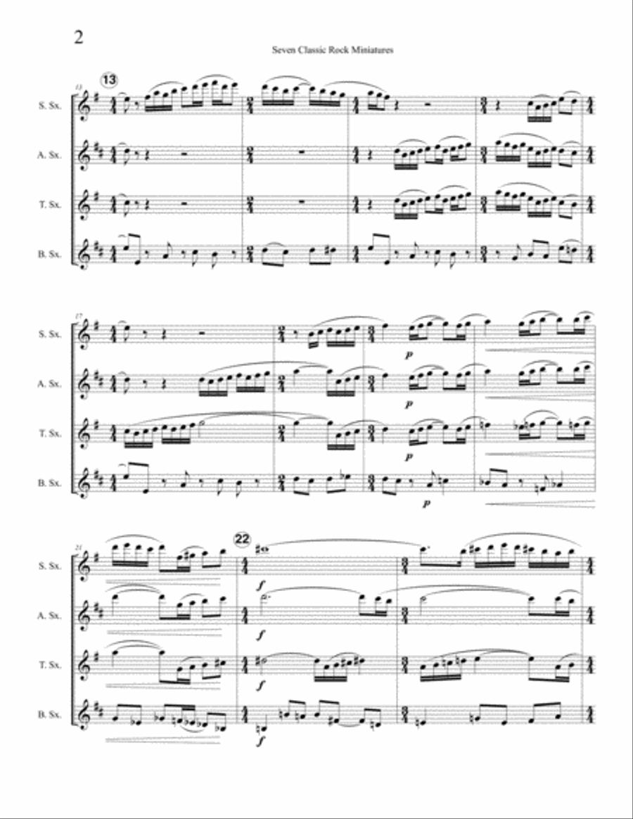 Seven Classic Rock Miniatures (2017) saxophone quartet Saxophone Quartet scores gallery preview page 5