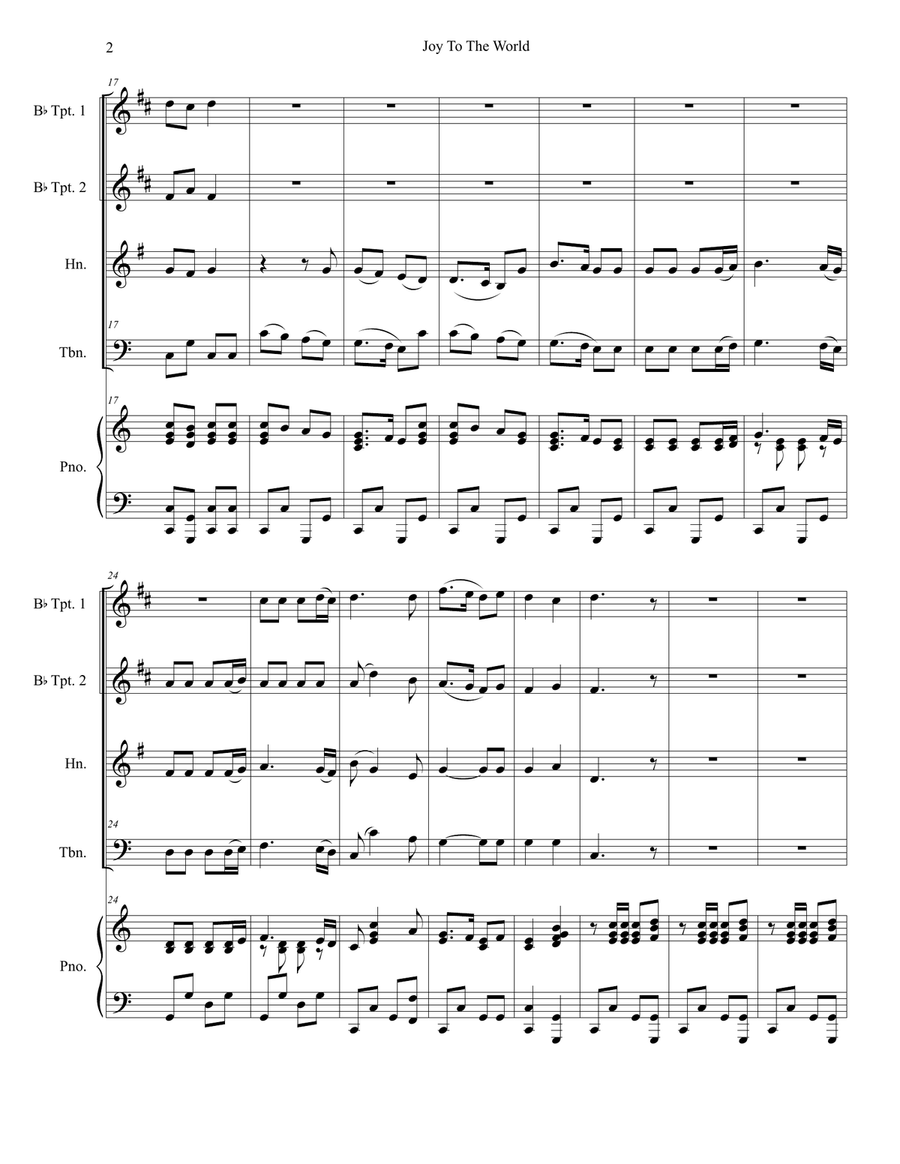 Joy To The World (for Brass Quartet and Piano) Brass Quartet scores gallery preview page 3