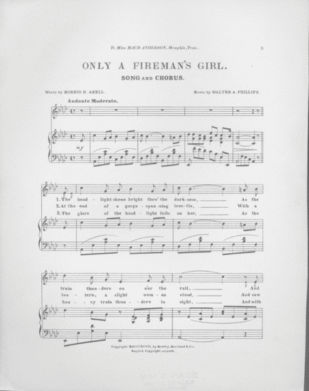 Only a Fireman's Girl. Descriptive Song & Chorus