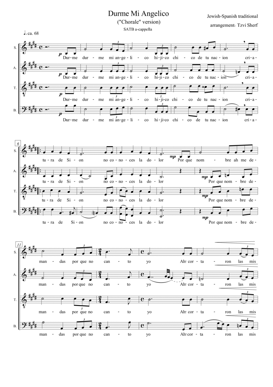 Durme Mi Angelico (Sleep, my little angel) 4-Part scores gallery preview page 1