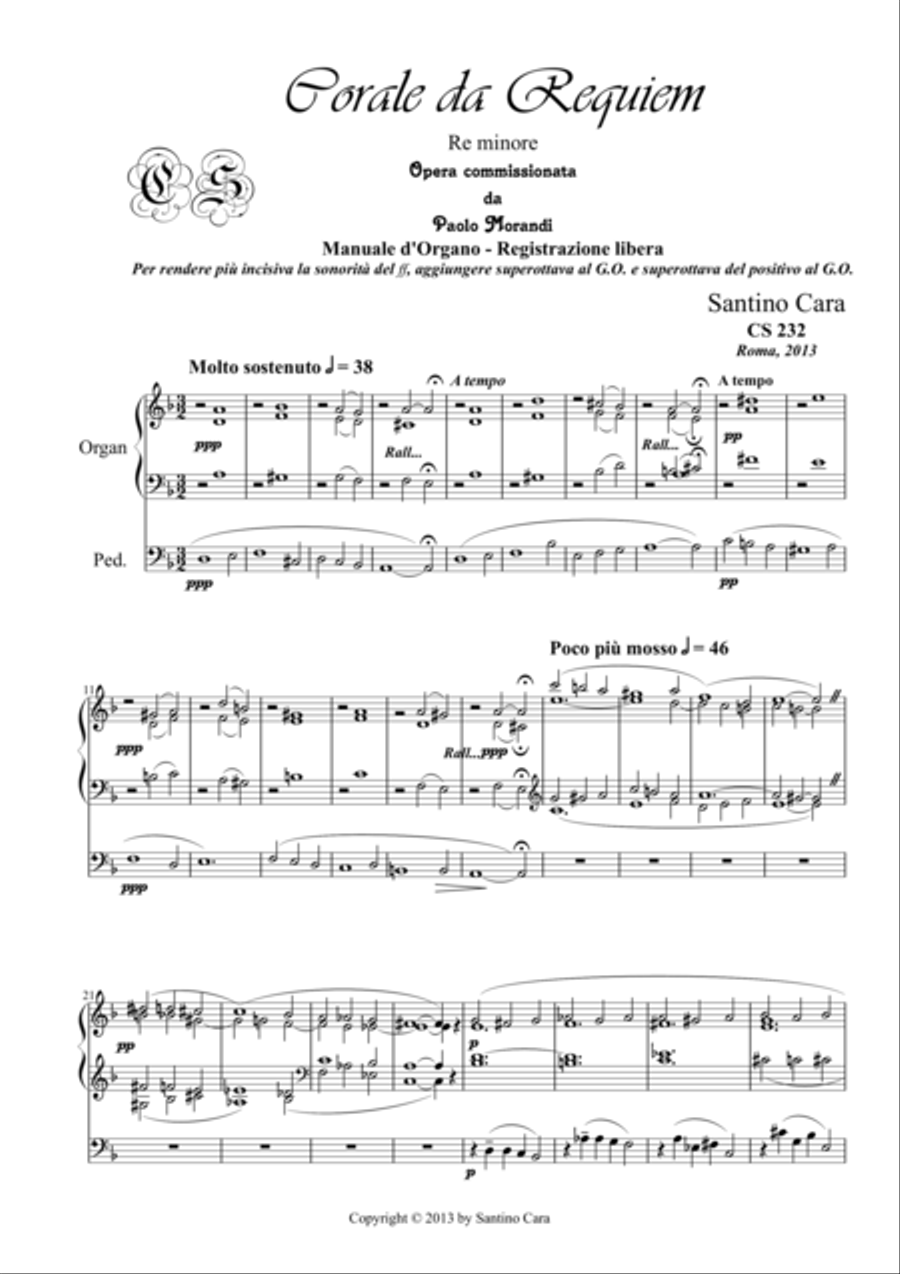 Corale da Requiem in D minor for organ Organ Solo scores gallery preview page 1
