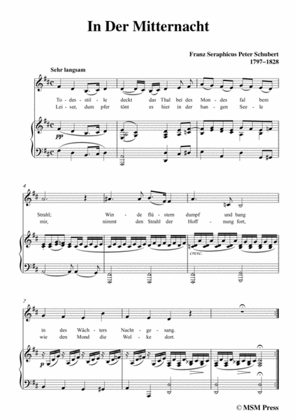 Schubert-In der Mitternacht,in D Major,for Voice&Piano image number null