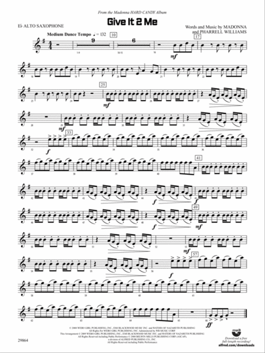 Give It 2 Me: E-flat Alto Saxophone Concert Band scores gallery preview page 1