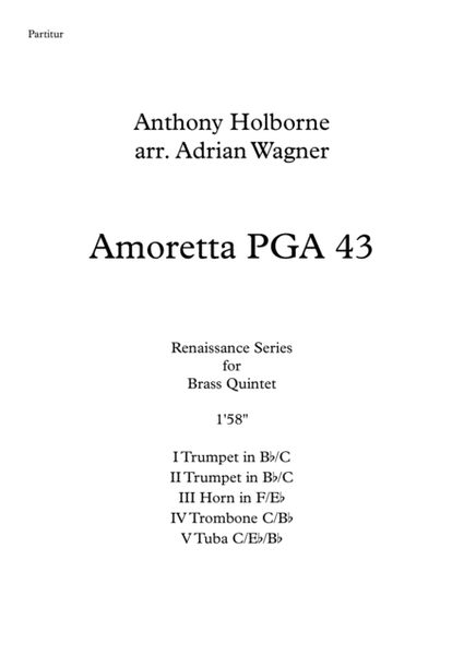 Amoretta PGA 43 (Anthony Holborne) Brass Quintet arr. Adrian Wagner image number null