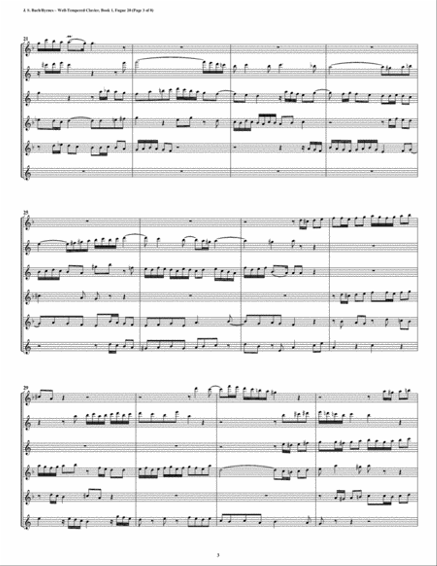 Fugue 20 from Well-Tempered Clavier, Book 1 (Saxophone Sextet) Woodwind Ensemble scores gallery preview page 3