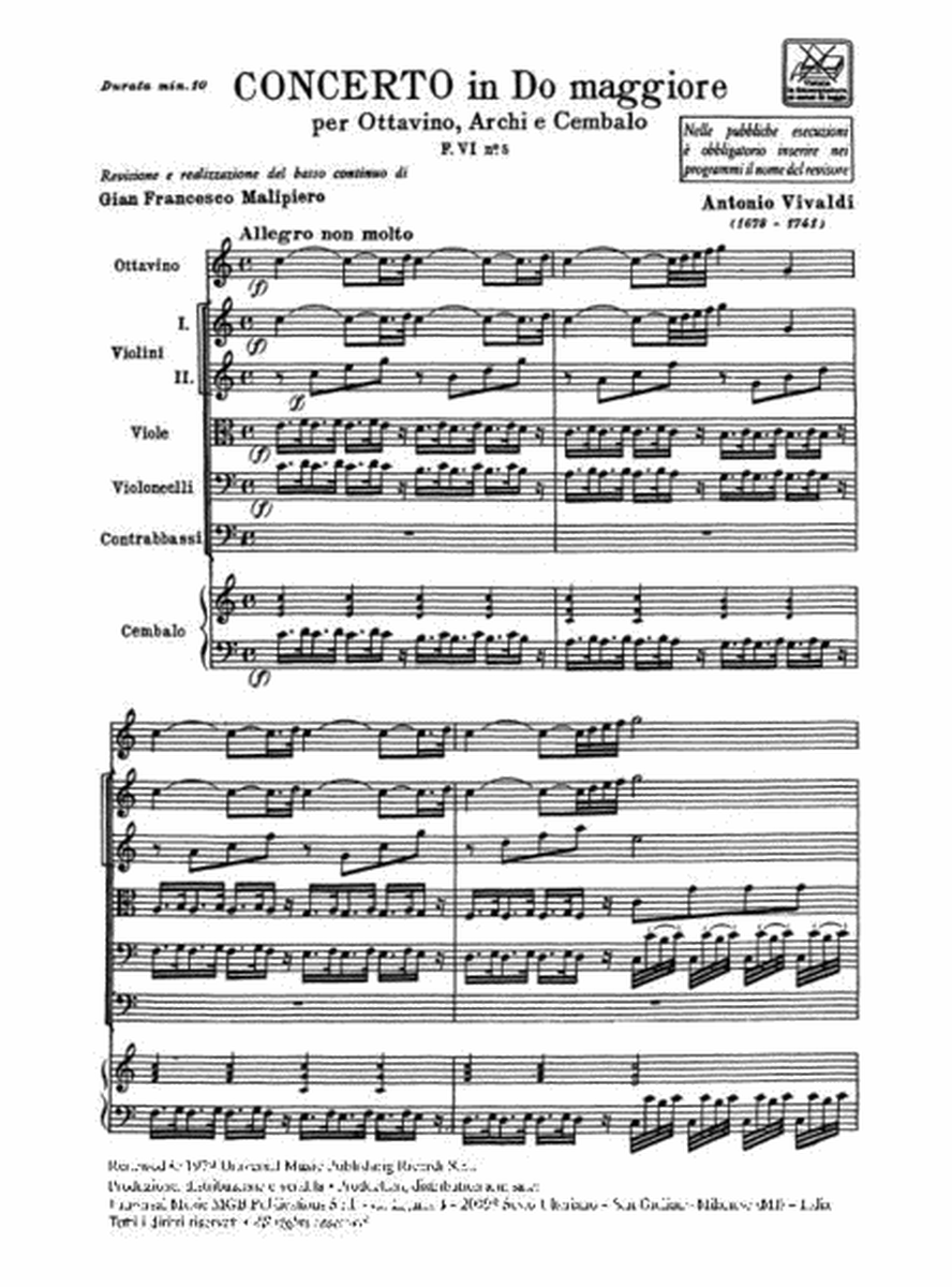 Concerto Per Ottavino ('Flautino'), Archi e BC: