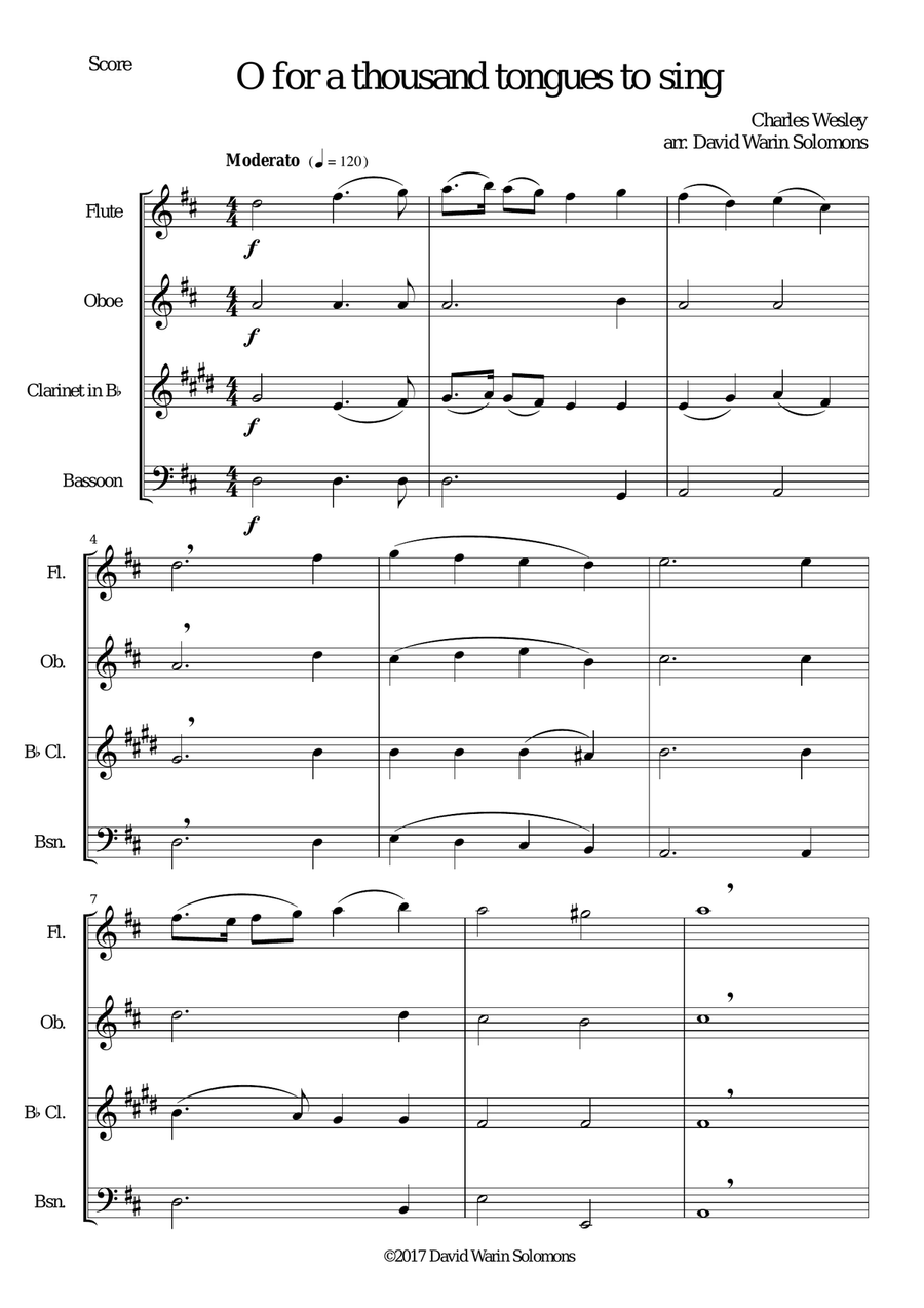 O for a thousand tongues to sing for wind quartet Woodwind Quartet scores gallery preview page 1