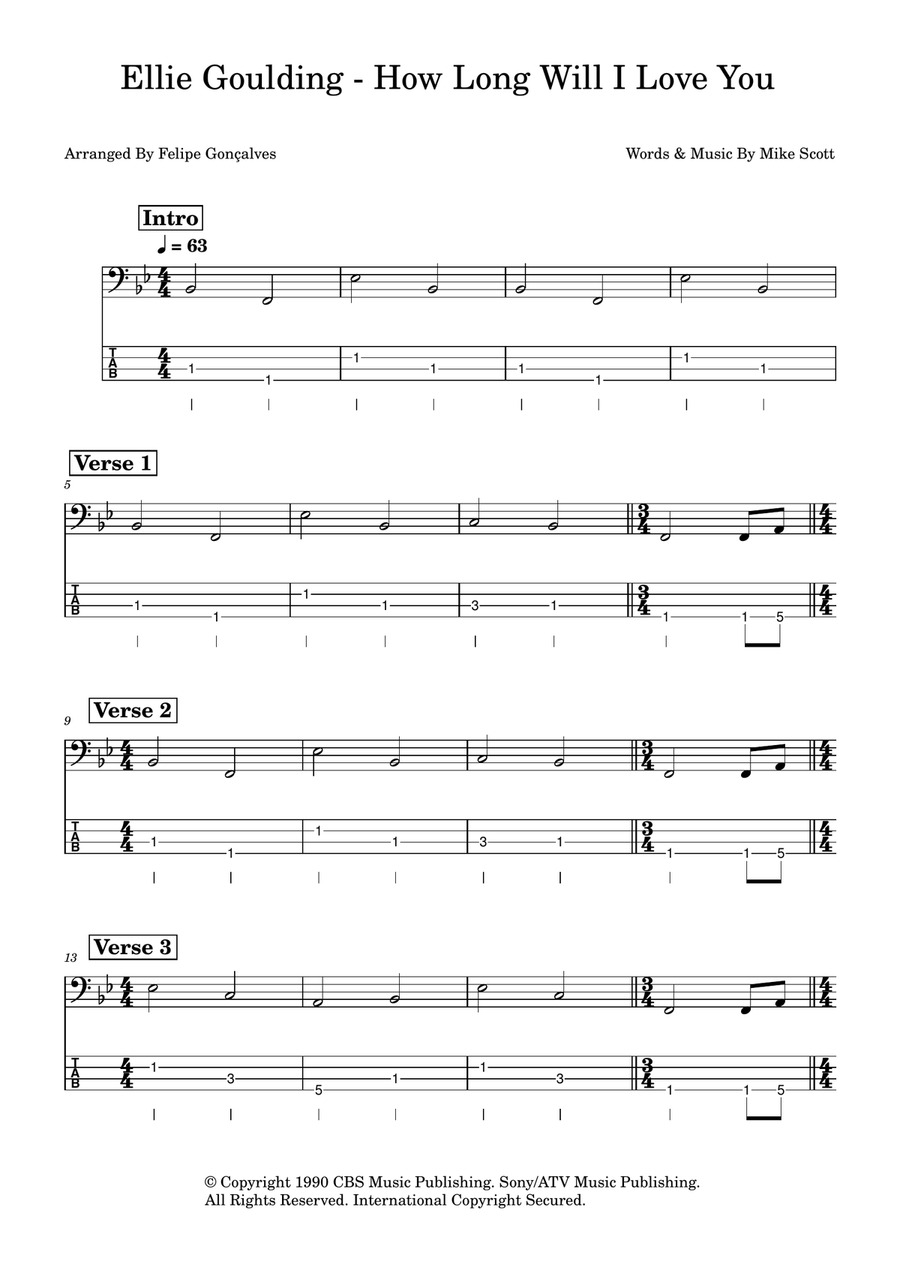 How Long Will I Love You Acoustic Guitar scores gallery preview page 1