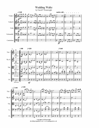 Wedding Waltz for string quartet, score & parts with optional contrabass