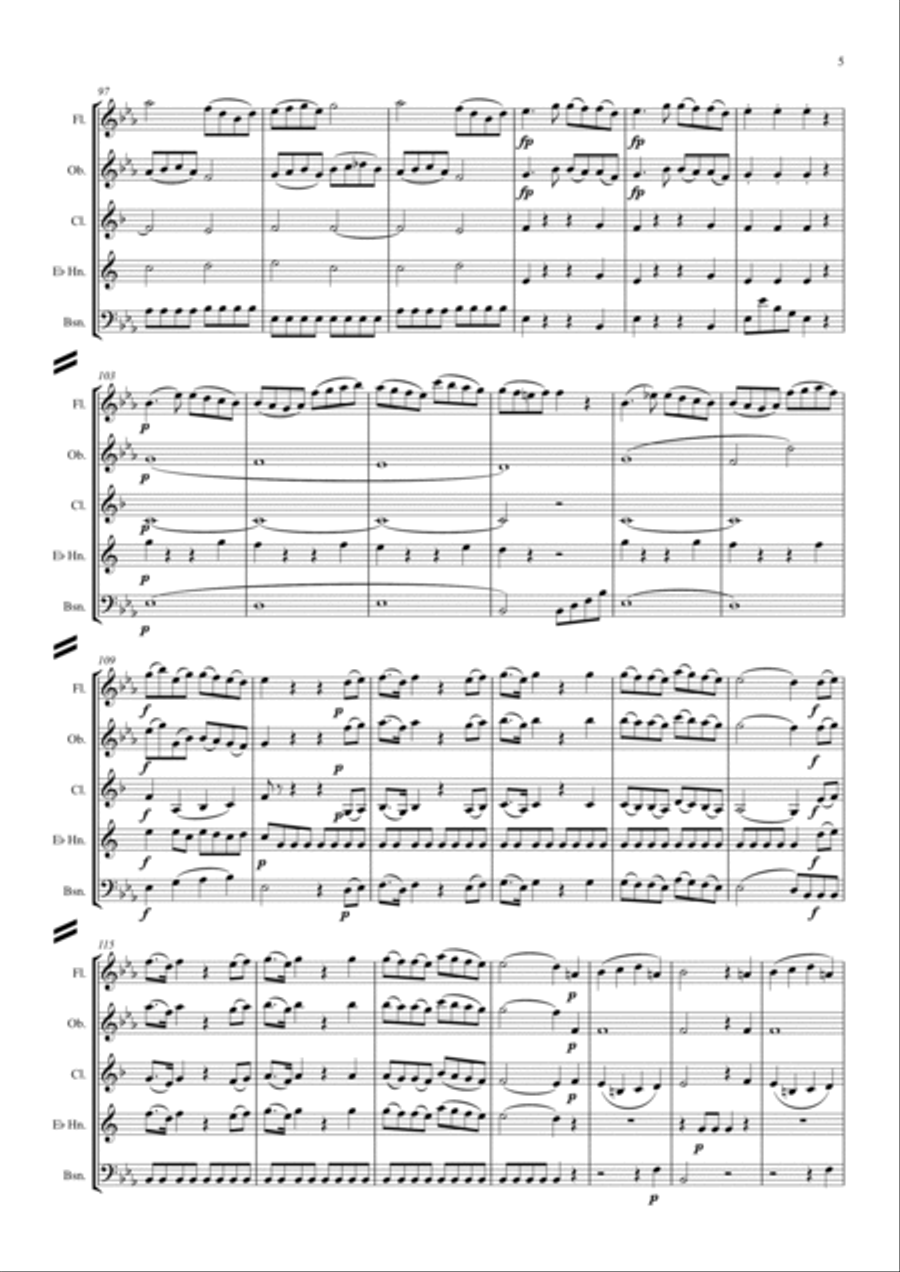 Mozart: Divertimento No.16 in Eb K289 - wind quintet Woodwind Quintet scores gallery preview page 6