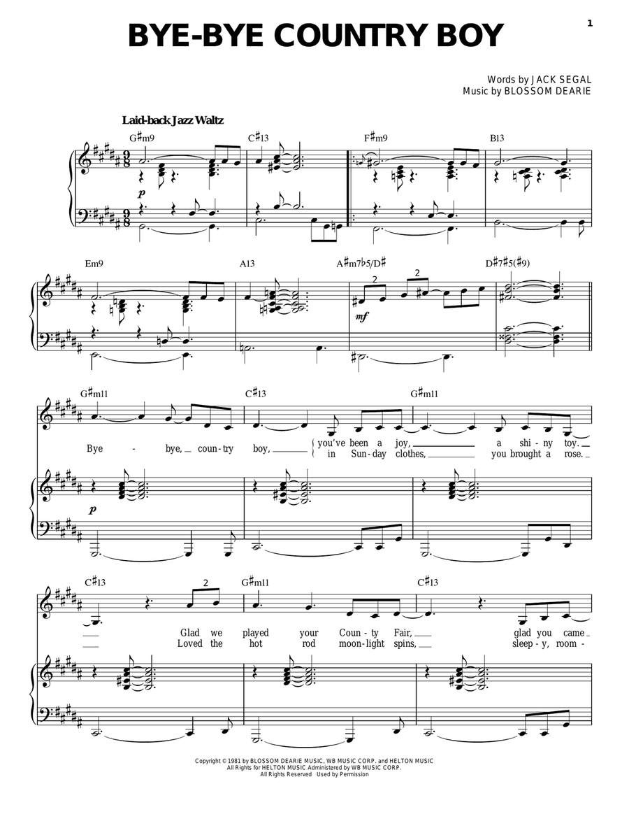 Bye-Bye Country Boy Piano, Vocal, Guitar scores gallery preview page 1
