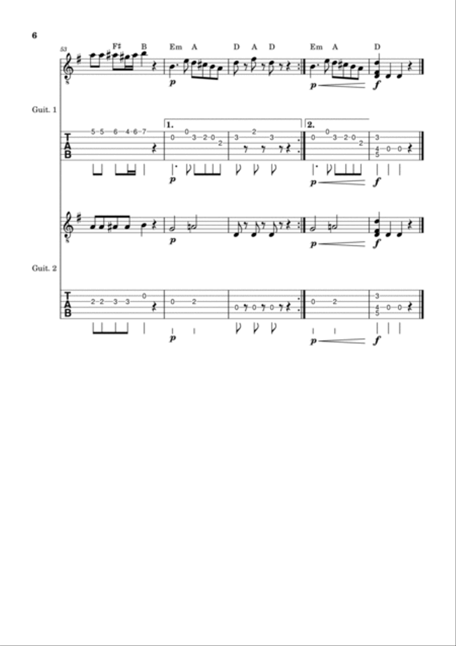 Eine Kleine Nachtmusik - guitar version w/ chords (tab + traditional notation) Guitar Ensemble scores gallery preview page 6