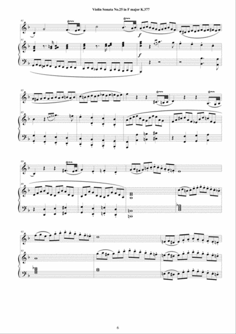 Mozart - Violin Sonata No.25 in F major K 377 for Violin and Piano - Score and Part Violin Solo scores gallery preview page 6