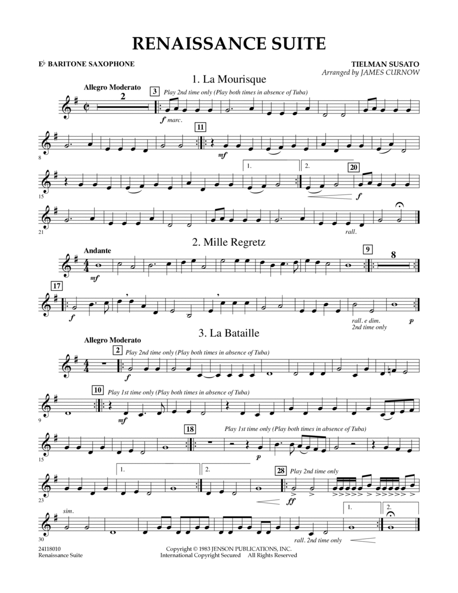 Renaissance Suite - Eb Baritone Saxophone Concert Band scores gallery preview page 1