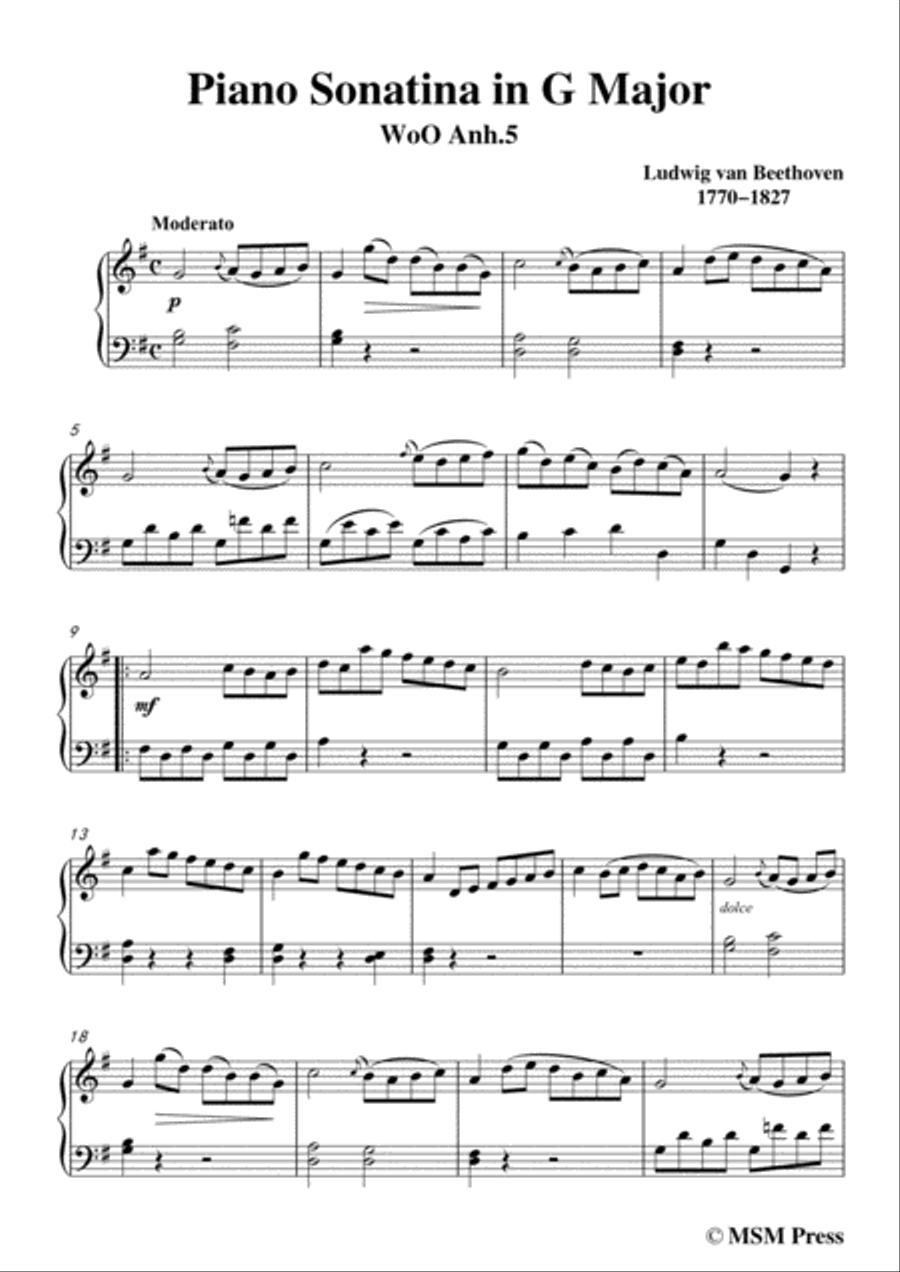 Beethoven-Piano Sonatina in G Major WoO anh.5,for piano Piano Solo scores gallery preview page 3