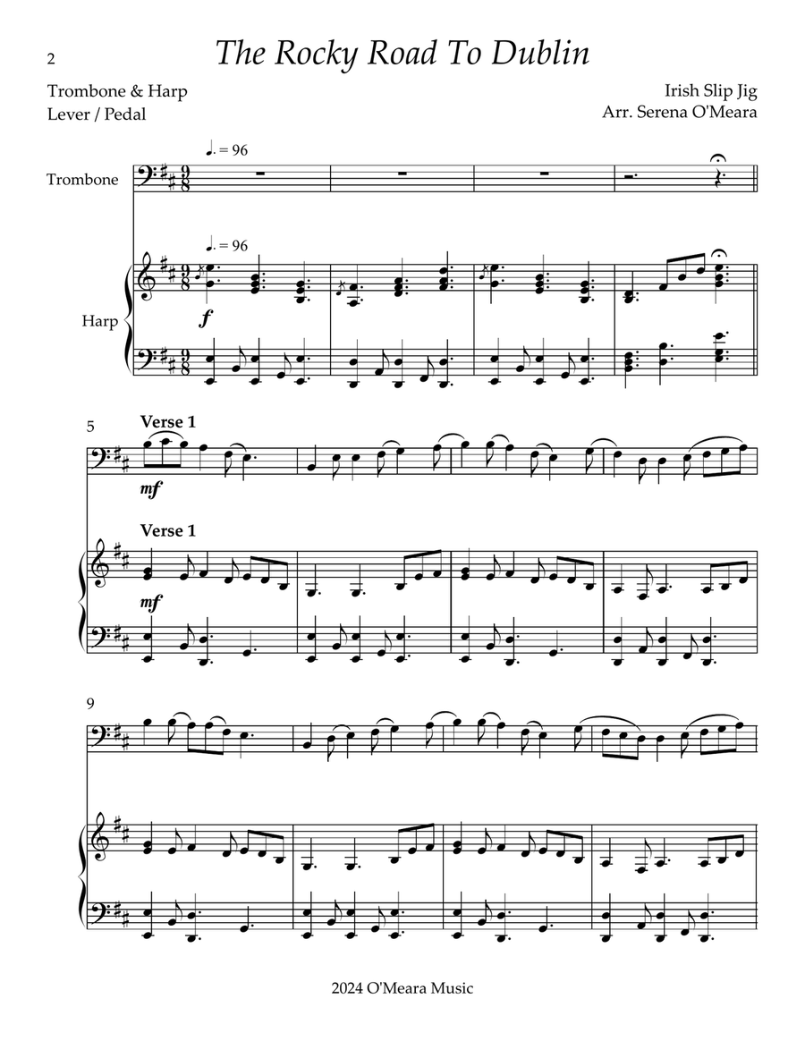 The Rocky Road to Dublin, Duet for Trombone & Harp