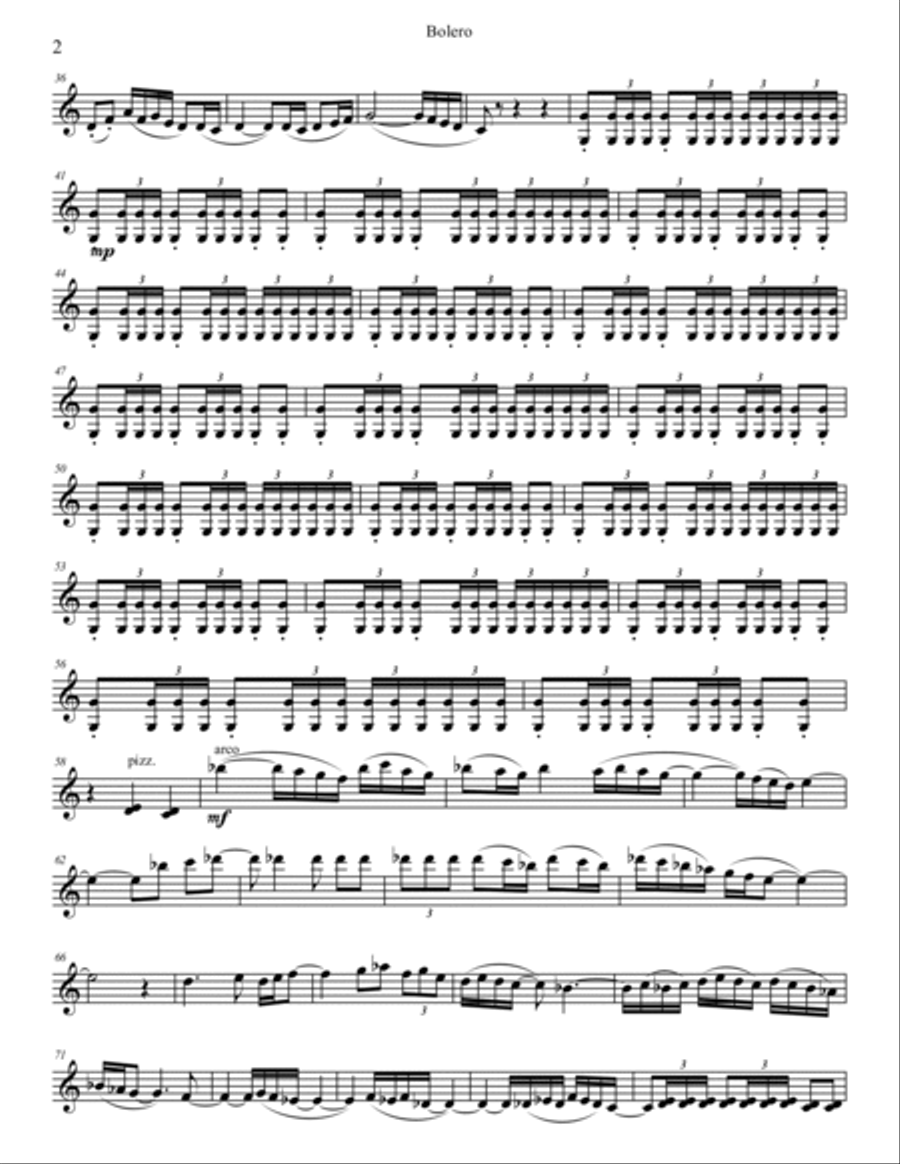 Bolero by Ravel (arranged for String Trio) String Trio scores gallery preview page 2