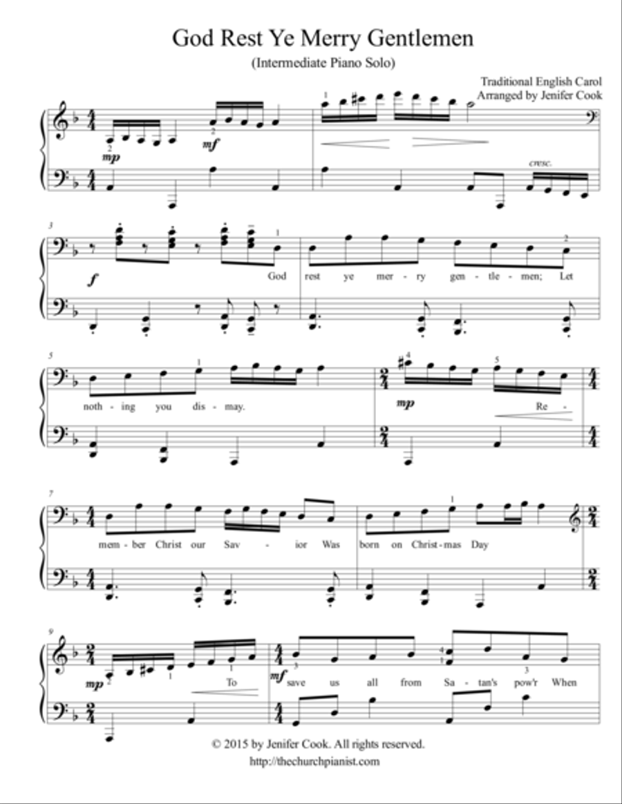 God Rest Ye Merry Gentlemen Piano Solo scores gallery preview page 1