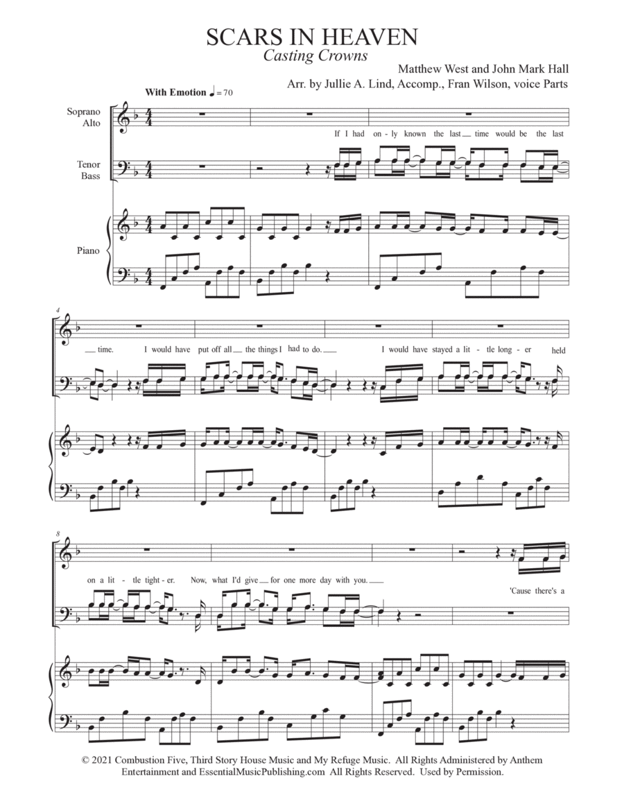 Scars In Heaven 4-Part scores gallery preview page 1