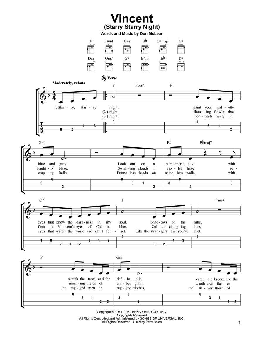 Vincent (Starry Starry Night) Ukulele scores gallery preview page 1