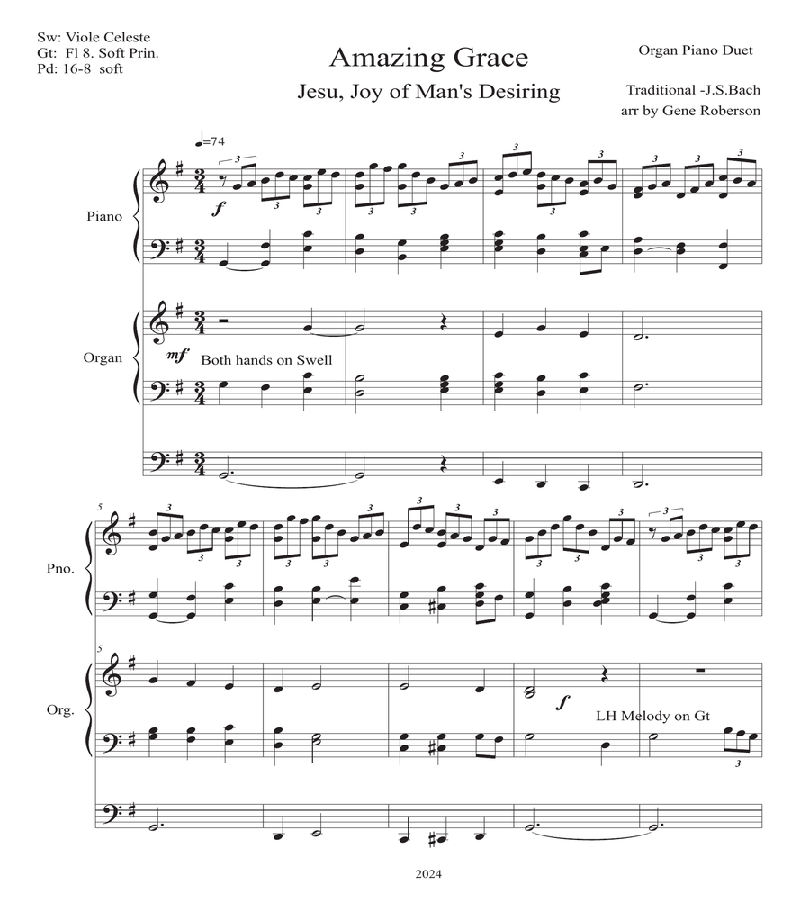 Amazing Grace Piano Organ Duet with Jesu Joy