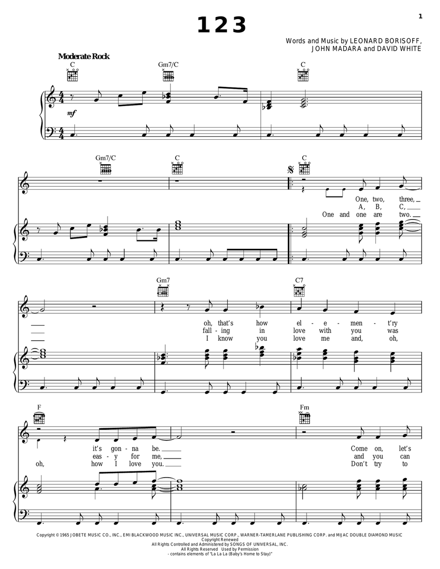 1 2 3 Piano, Vocal, Guitar scores gallery preview page 1