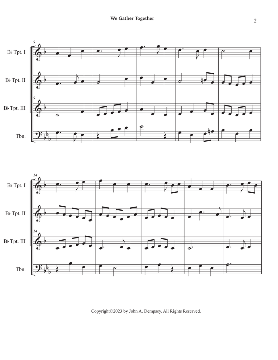 We Gather Together (Brass Quartet): Three Trumpets and Trombone Brass Quartet scores gallery preview page 6