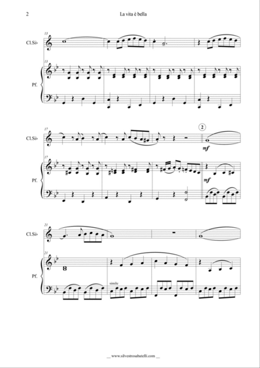 Life Is Beautiful (la Vita E Bella) Clarinet Solo scores gallery preview page 3