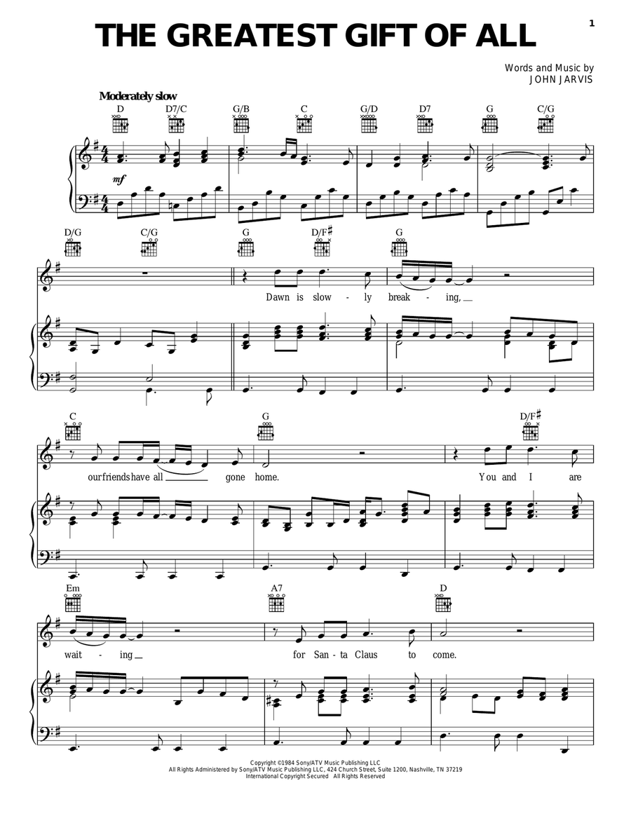 The Greatest Gift Of All Piano, Vocal, Guitar scores gallery preview page 1