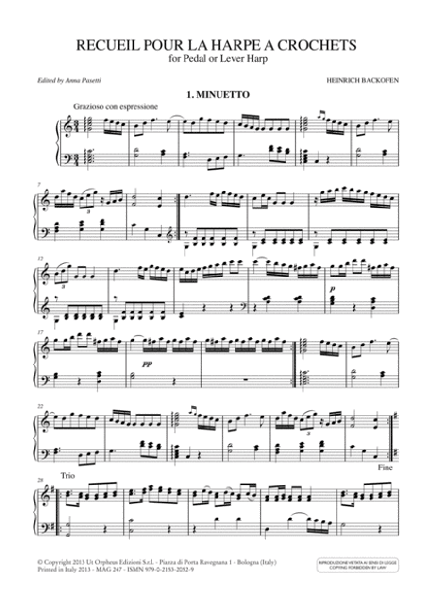 Recueil pour la Harpe à Crochets for Pedal or Lever Harp Pedal Harp scores gallery preview page 2