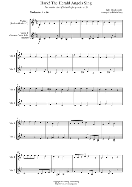 Hark! The Herald Angels Sing (for violin duet, suitable for grades 1-5) image number null