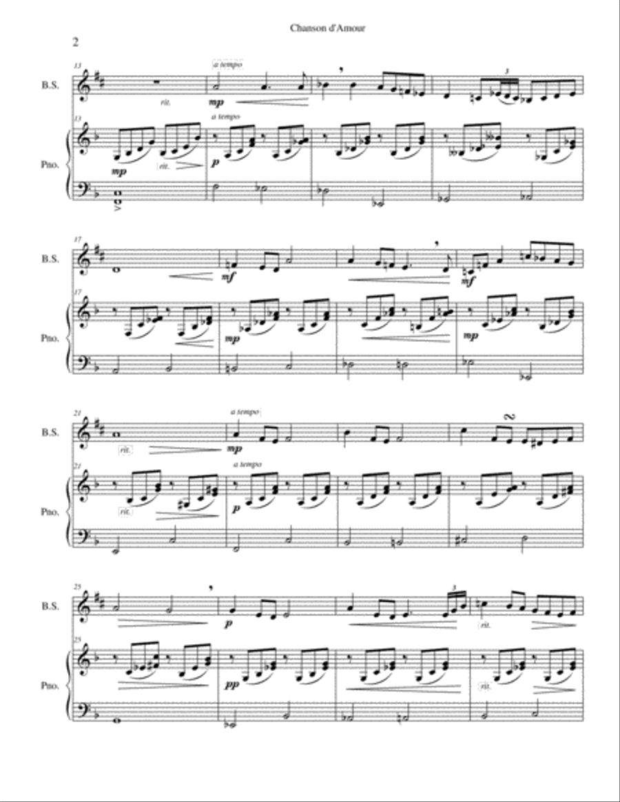 Chanson d'Amour Chanson d'Amour Baritone Saxophone scores gallery preview page 2