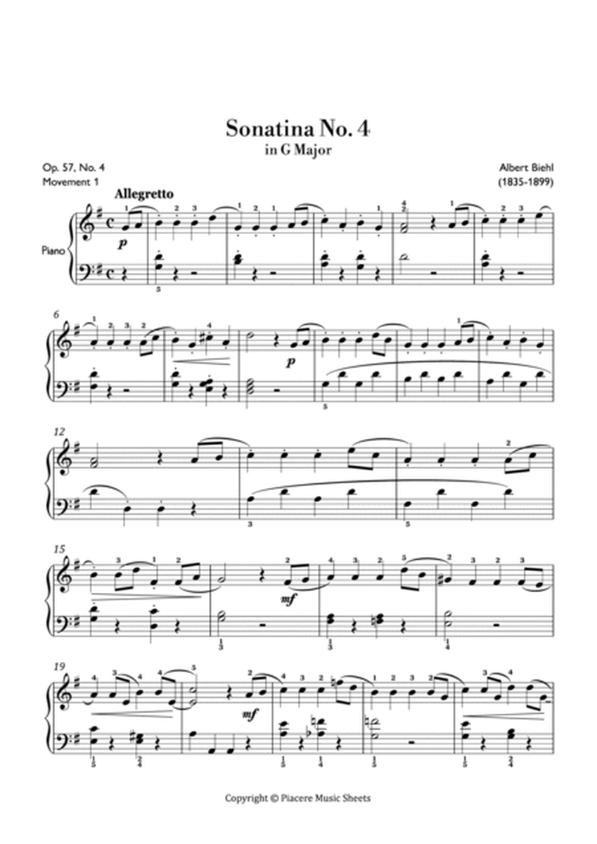Biehl - Sonatina No. 4 Op. 57 in G Major (Allegretto) - Easy image number null