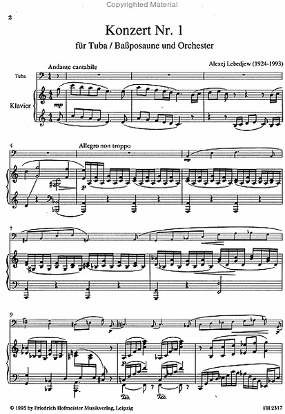 Konzert Nr. 1 fur Tuba (Bassposaune) und Orchester / KlA