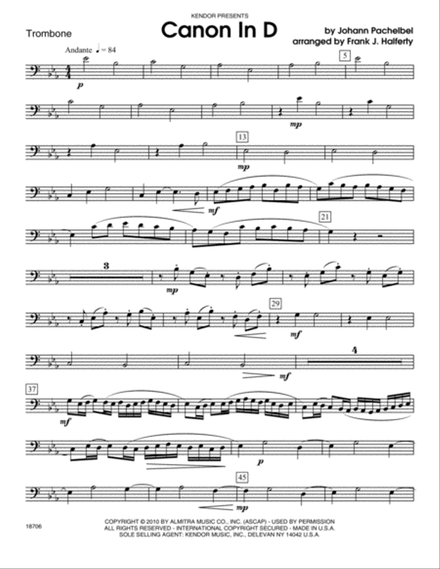 Canon In D Trombone by Frank Halferty Trombone Digital Sheet