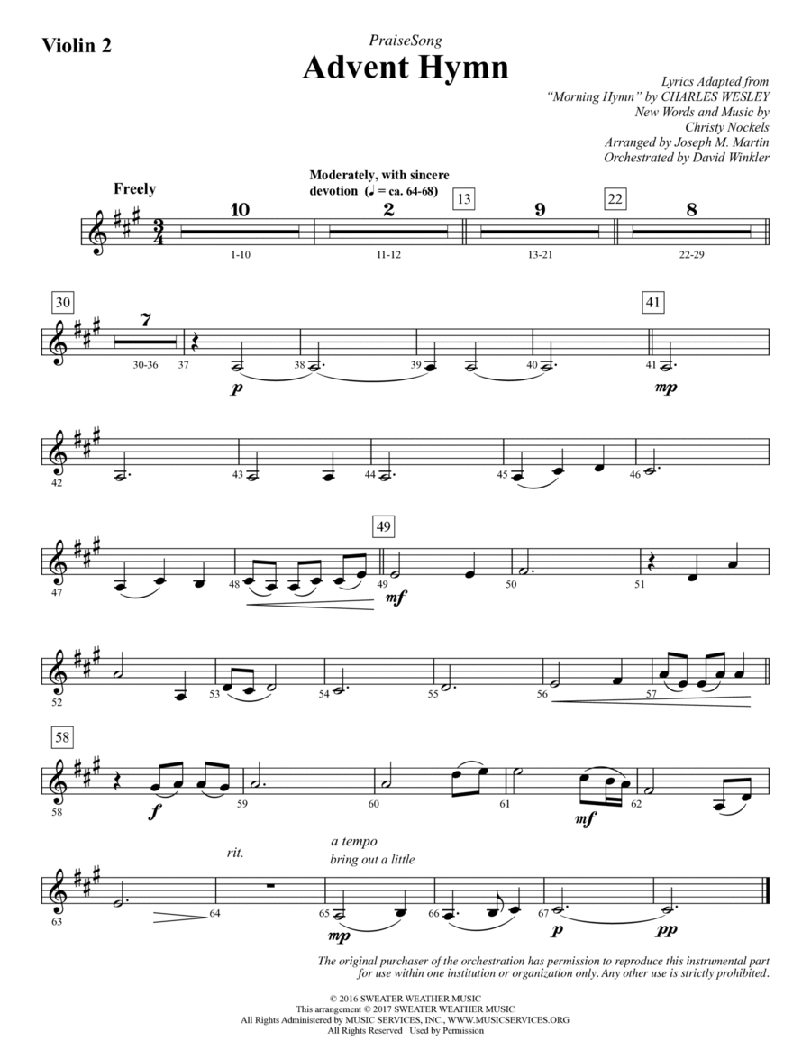 Advent Hymn - Violin 2 Choir scores gallery preview page 1