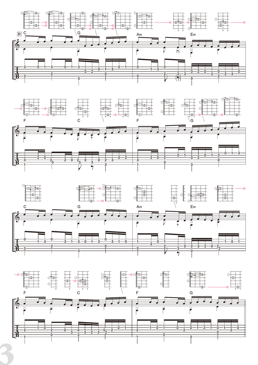 Pachelbel : Canon [for solo acoustic guitar] Acoustic Guitar scores gallery preview page 3