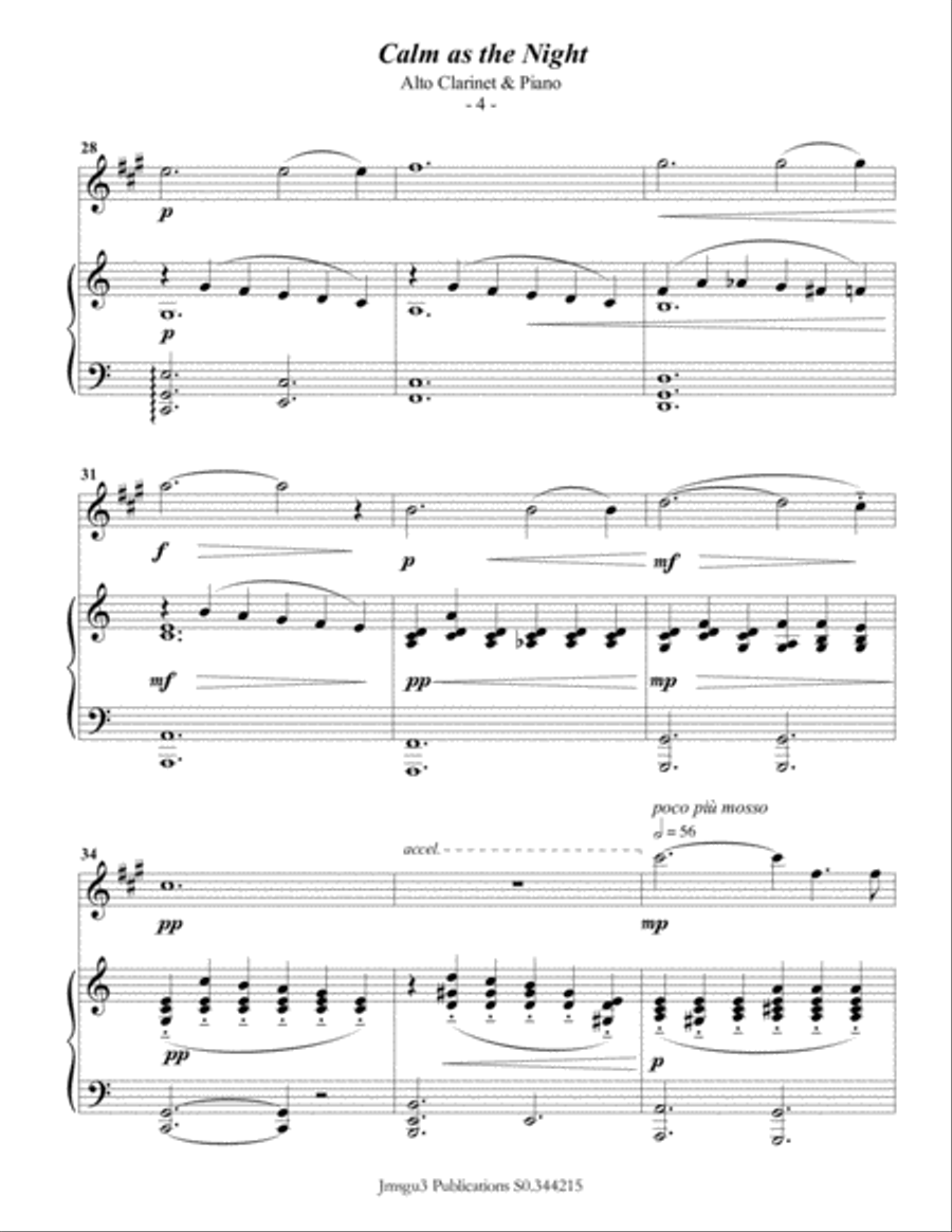 Bohm: Calm as the Night for Alto Clarinet & Piano E-Flat Clarinet scores gallery preview page 4